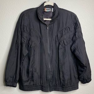 Vintage EVR Black 100% Silk Full Zip Windbreaker M